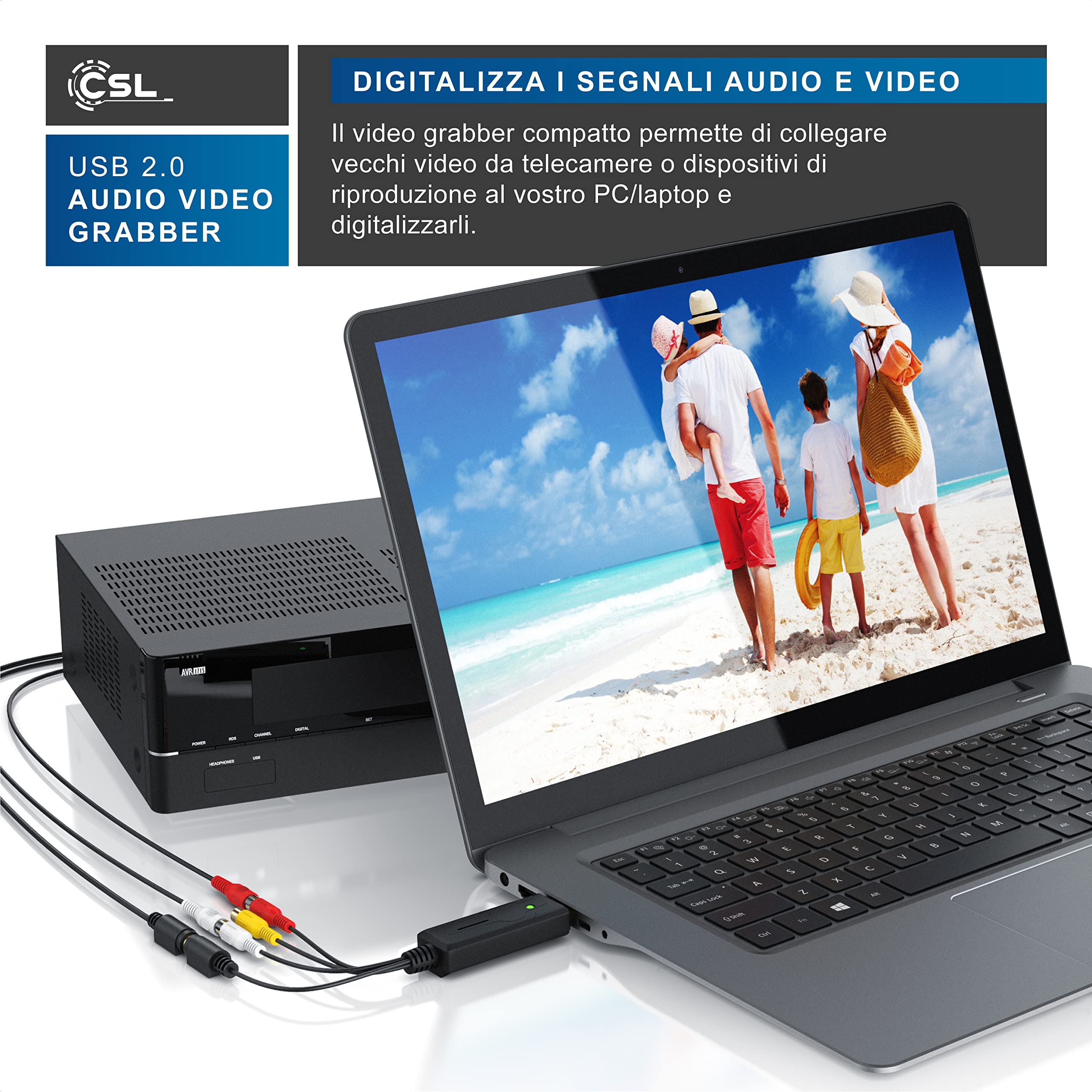 CSL - Grabber Video - Scheda di acquisizione Video USB - Convertitore Analogico Digitale Acquisizione - Nuovo Software - Compatibile con Windows 11
