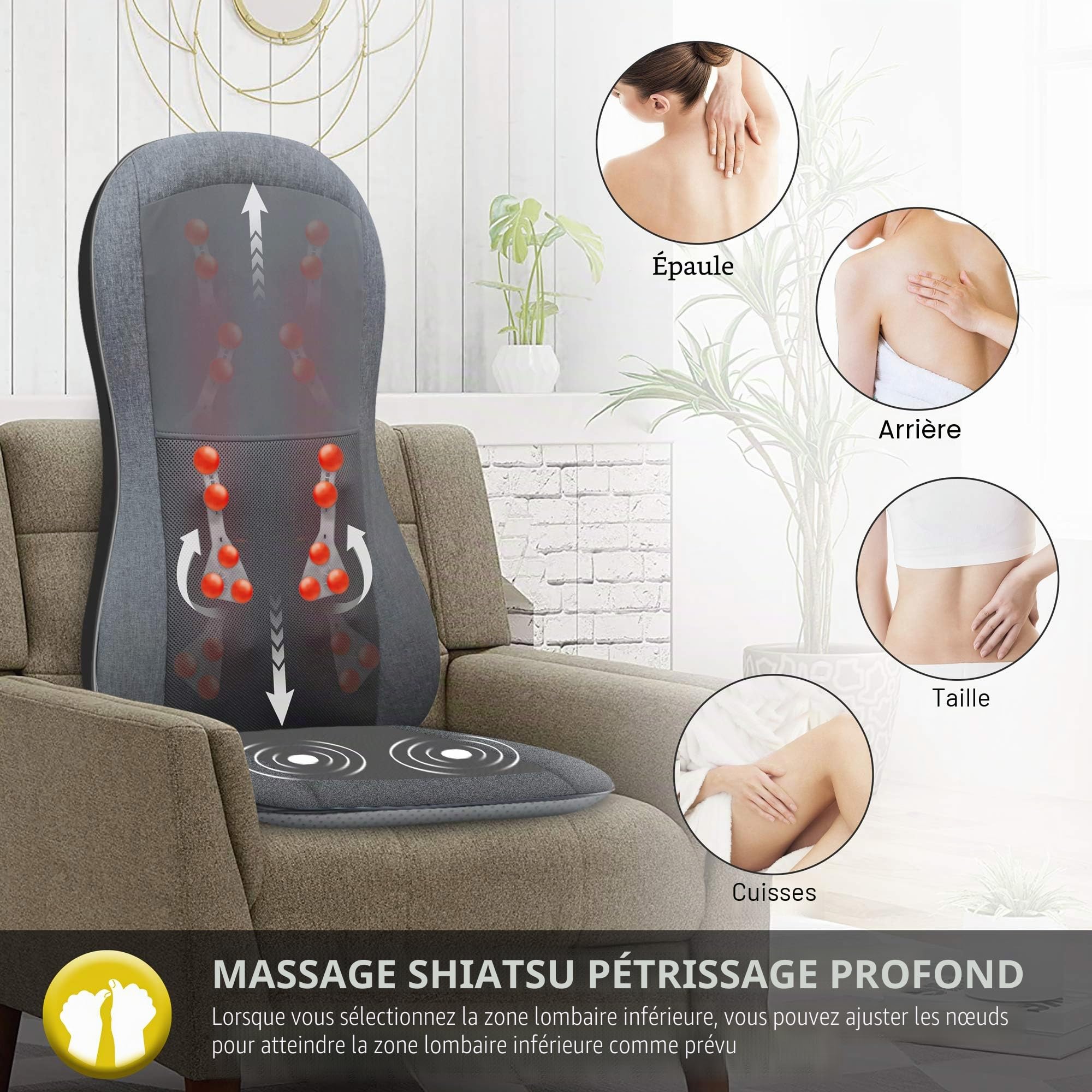COMFIER Siège de Massage Shiatsu avec Chaleur - Masseur de Dos Complet par 2D/3D avec 10 nœuds de Massage, Coussin de Chaise de Massage à pétrissage pour Le Dos