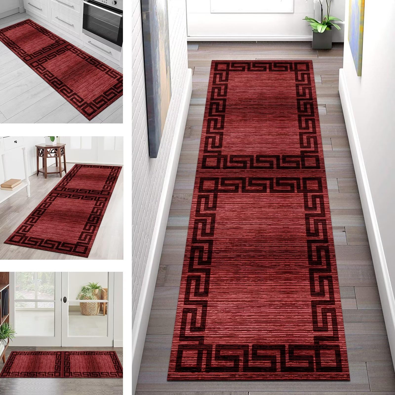 Tapis de couloir abstrait rouge 110x450 cm au design contemporain et élégant