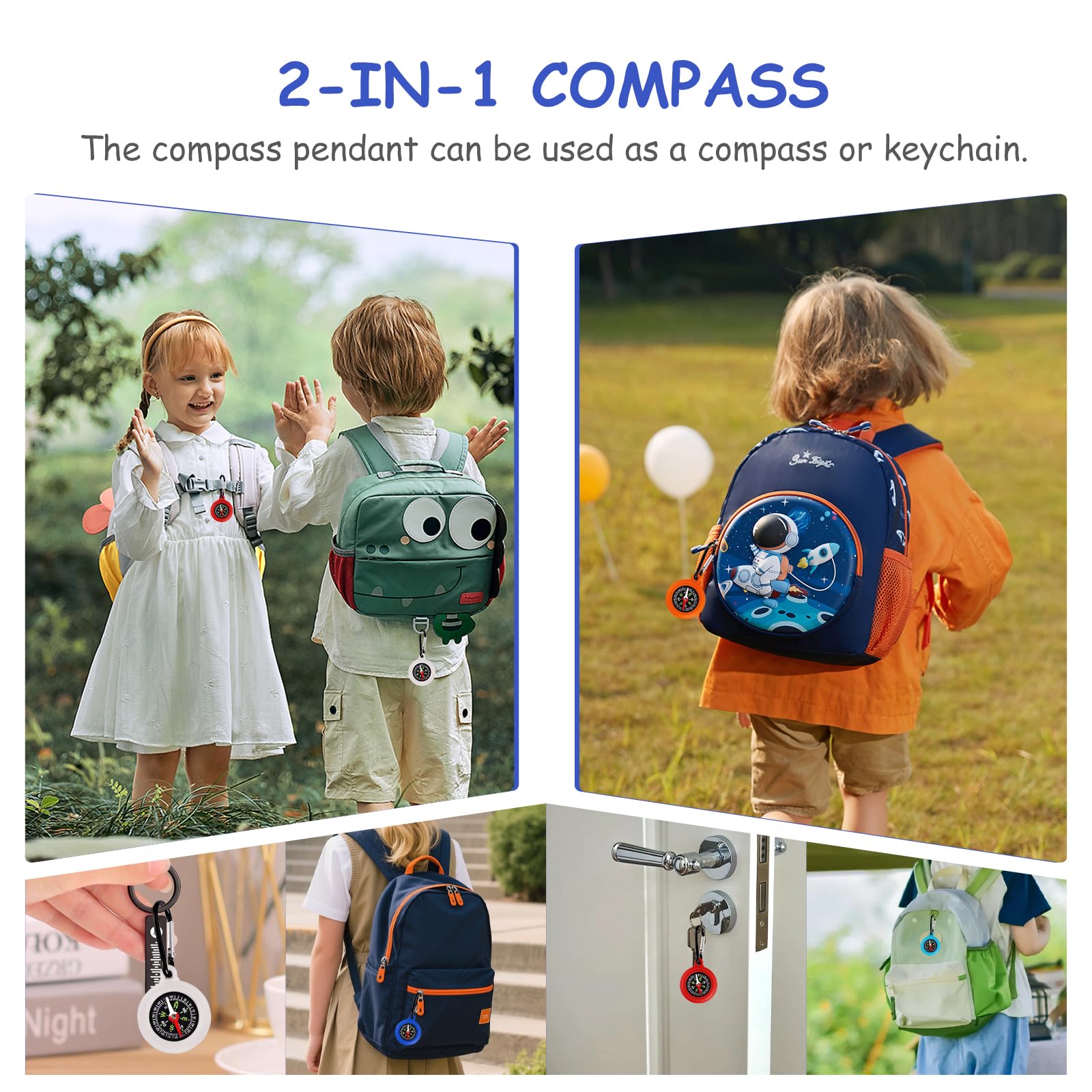 6 pezzi bussola per bambini, compass all'aperto con moschettone, mini portachiavi portatile, per campeggio e attività all'aperto