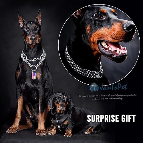 Miniatura 9 de Collar de acero inoxidable con eslabones cubanos para perro, ajustable, a prueba de mordidas, cadena de doble fila, collar de metal plateado para