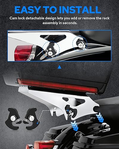 Miniatura 6 de Benlari Soporte de maletero desmontable cromado, 2 unidades, compatible con Harley Davidson Touring Street Glide Road King Road Glide Electra Glide