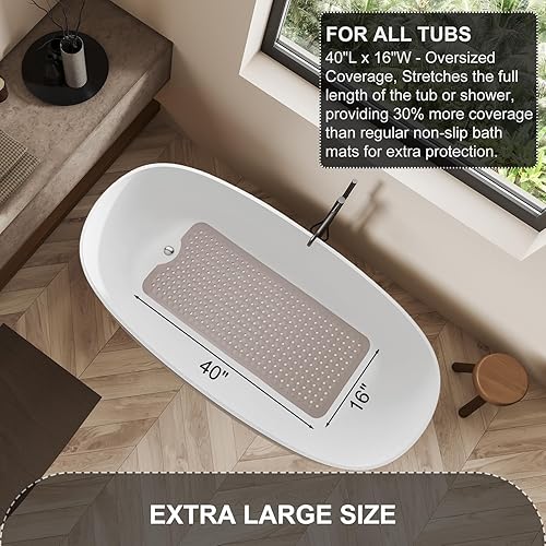 Miniatura 5 de Tapetes para bañera y ducha, antideslizantes, de 40 x 16 pulgadas, extra larga, lavable a máquina, con orificios de drenaje, ventosas para baño,