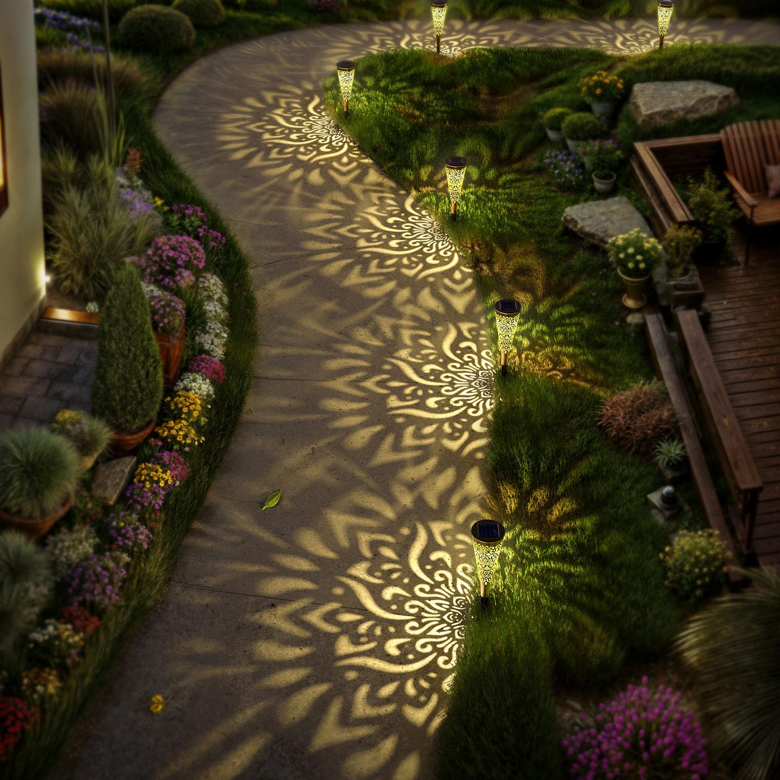 gardencave Confezione da 6 luci solari decorative da giardino per esterni, con luce calda, impermeabili, luci solari per vialetti, vialetti, vialetti, cortili, giardini, regali per donne