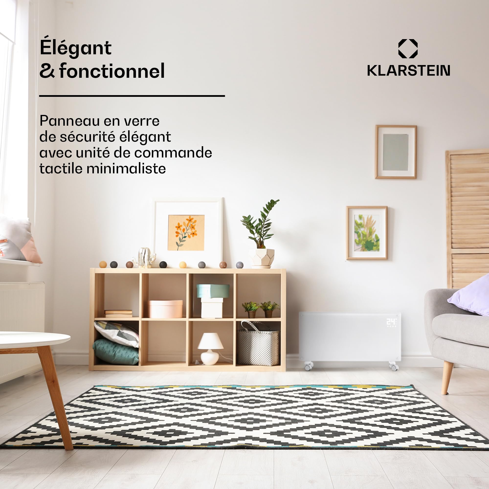 Klarstein Radiateur Electrique Mobile, Chauffage Electrique Mural Intelligent 2000W à Faible Consommation d'Energie pour Maison, Salle de Bain, Silencieux,Thermostat, Roulettes