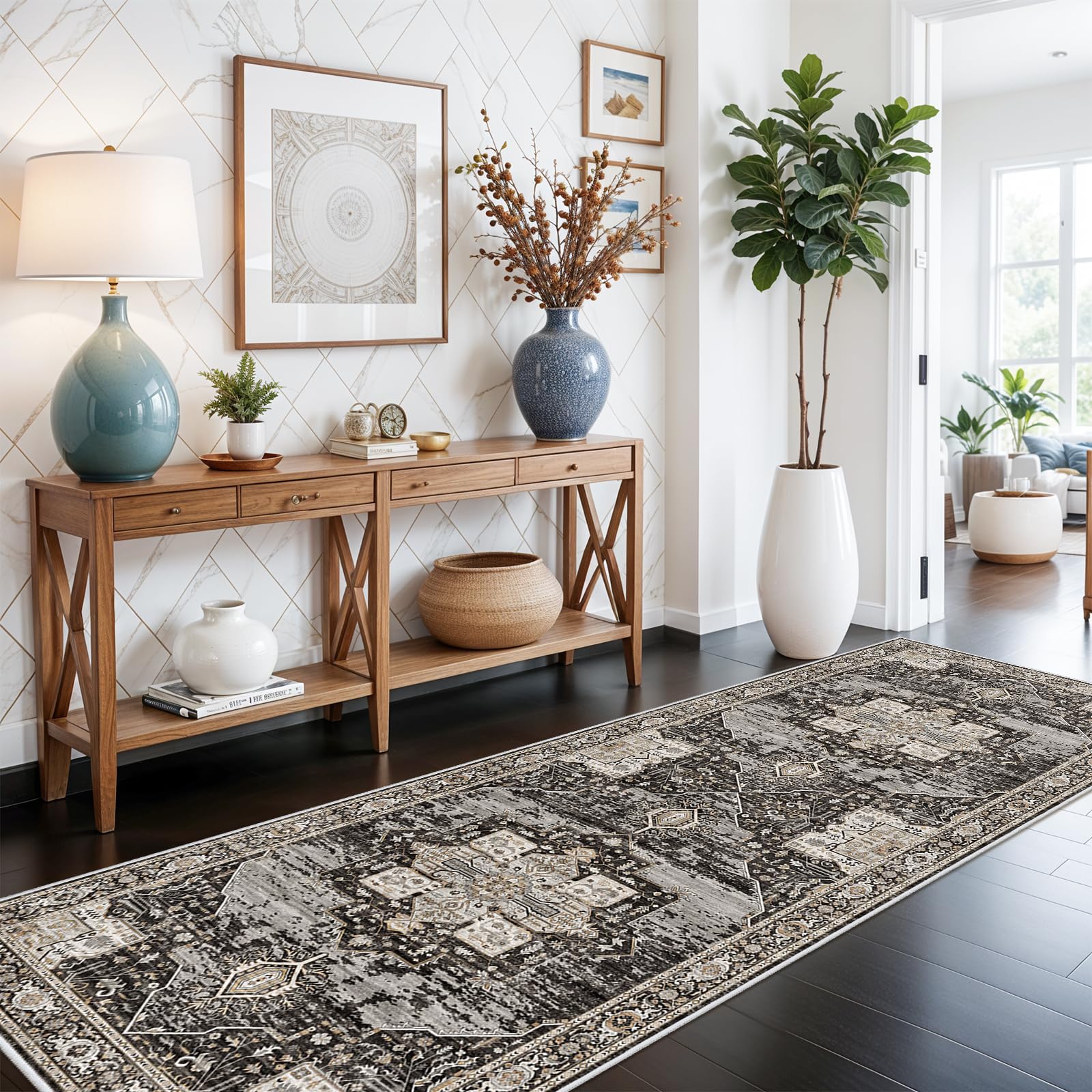 RUUGME Washable 3X8 Runner Rugs - Large Boho Rugs for Living Room Stain Resistant Carpet Vintage Tribal Rugs for Bedroom Kitchen Bathroom Non Slip