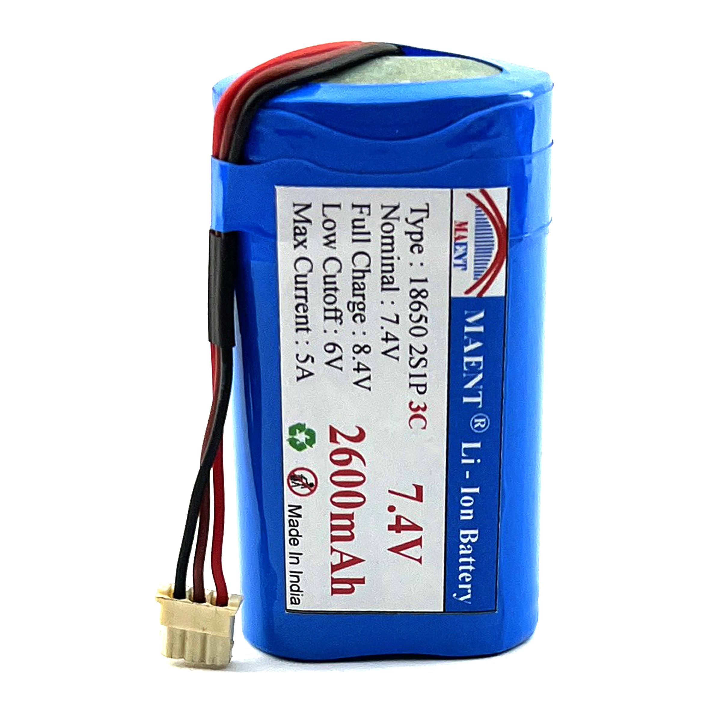 MAENT® 7.4V 18650 Lithium ion Rechargeable Battery 2S1P with 5264 pin 8.4V for POS Swipe Industrial Machine - 3C Rated (3 Pin 3 Wire, 2600 mah)-picture-35