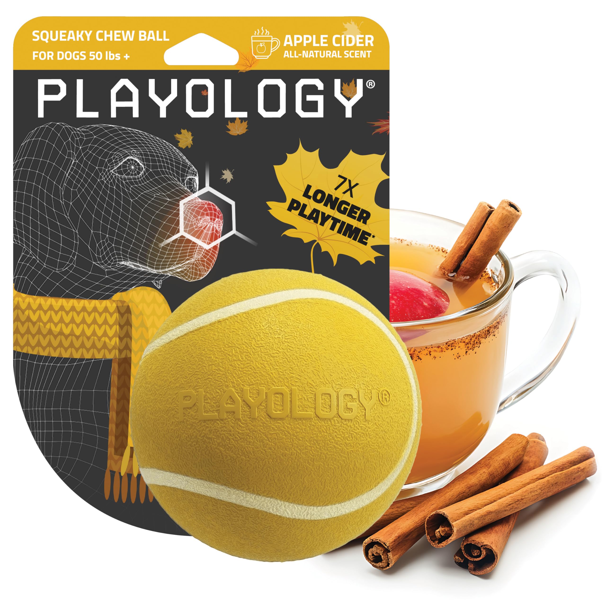 Playology Dog Toys Squeaky Chew Ball - Bouncy Durable Floating Fetch Ball for Dogs Jumbo Apple Cider Limited