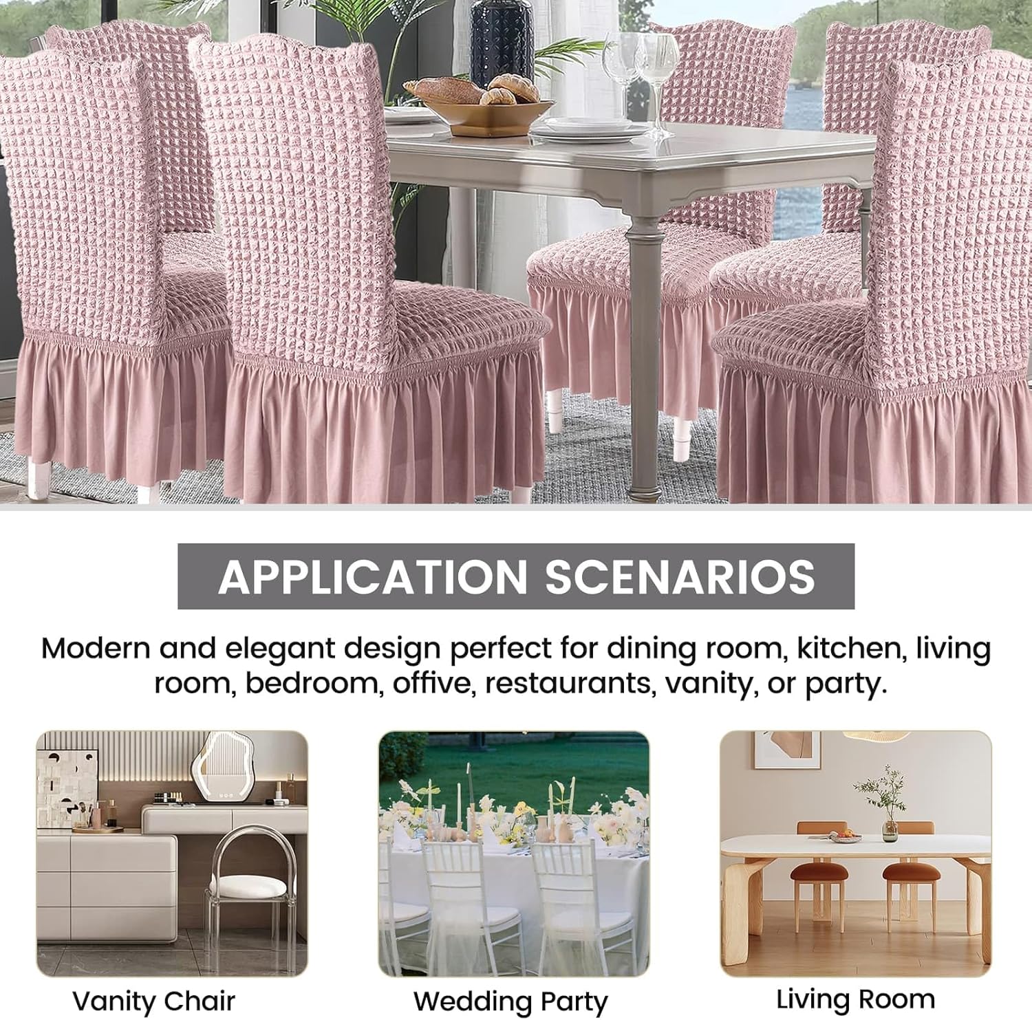 Elastic Dining Chair Covers 6 Pack - Stretch Washable Chair Slipcovers with Skirt Universal Fit for Home, Party for Kitchen, Holiday Decor (Mauve, 6 Pack)