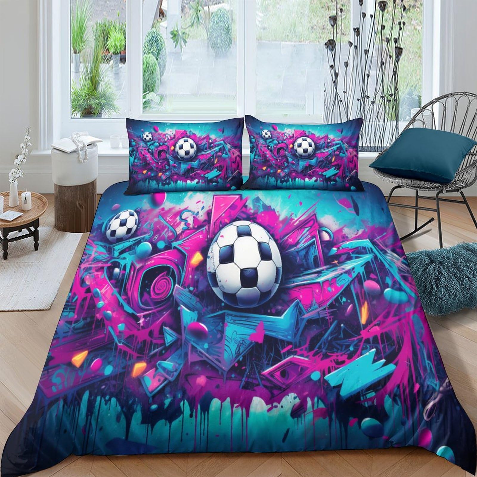 Housse de couette foot 220x240cm microfibre respirante avec fermeture éclair invisible 3D