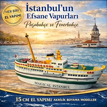 İstanbul’un Efsane Vapurları: Paşabahçe ve Fenerbahçe – 15 cm El Yapımı Akrilik Boyama Model Vapur – Tarihi ve Dekoratif Koleksiyon Parçası-İstanbul Temalı Hatıra Hediyelik, Turistik Hediye