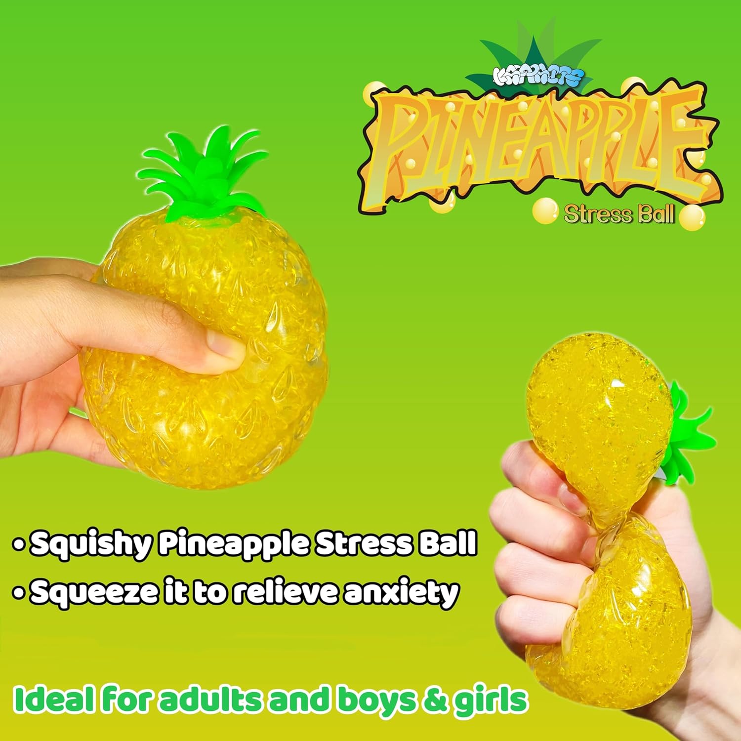 Pineapple Squishy Stress Balls (1 Pack) Stretchy Fruit Stress Squeeze Toys for Kids and Adults, Squish Sugar Ball Squishy Toys, Ideal for Relax, Focus, Christmas Decoration, Easter Basket Stuffers