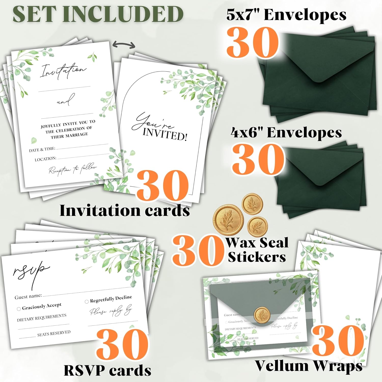 Wedding Invitations With Envelopes And Rsvp Cards - 30 Pcs Boho Marriage Invitation Cards, Wedding Invitation Kit, Invites Cards For Reception