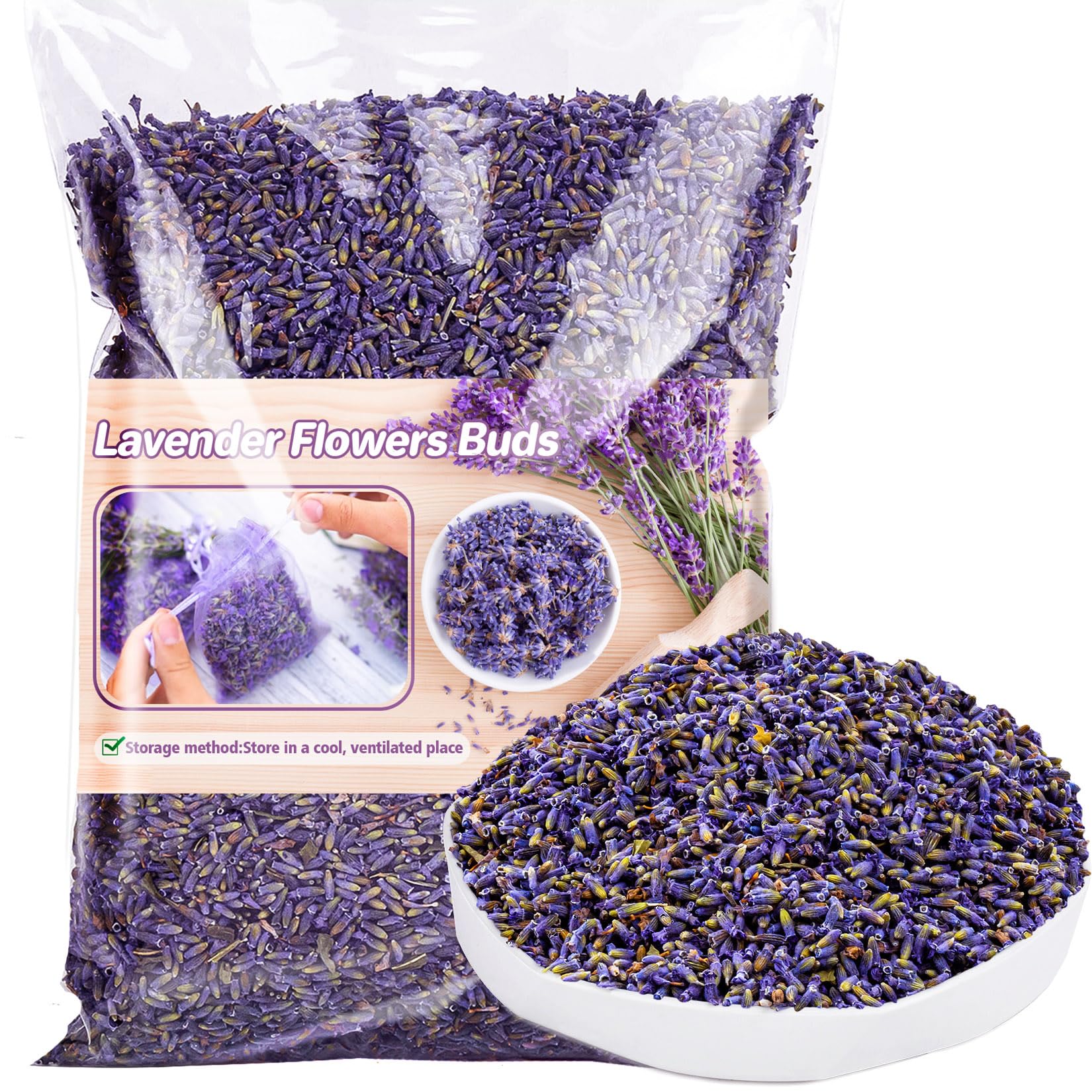 Sukh 3OZ Dried Lavender Flowers- Lavender Buds Sachets Bags for Drawers Closets Fresh Scents Lavenders Sachet Bags Dried Flowers for Patry Birthday Bridal Shower Organic Bulk