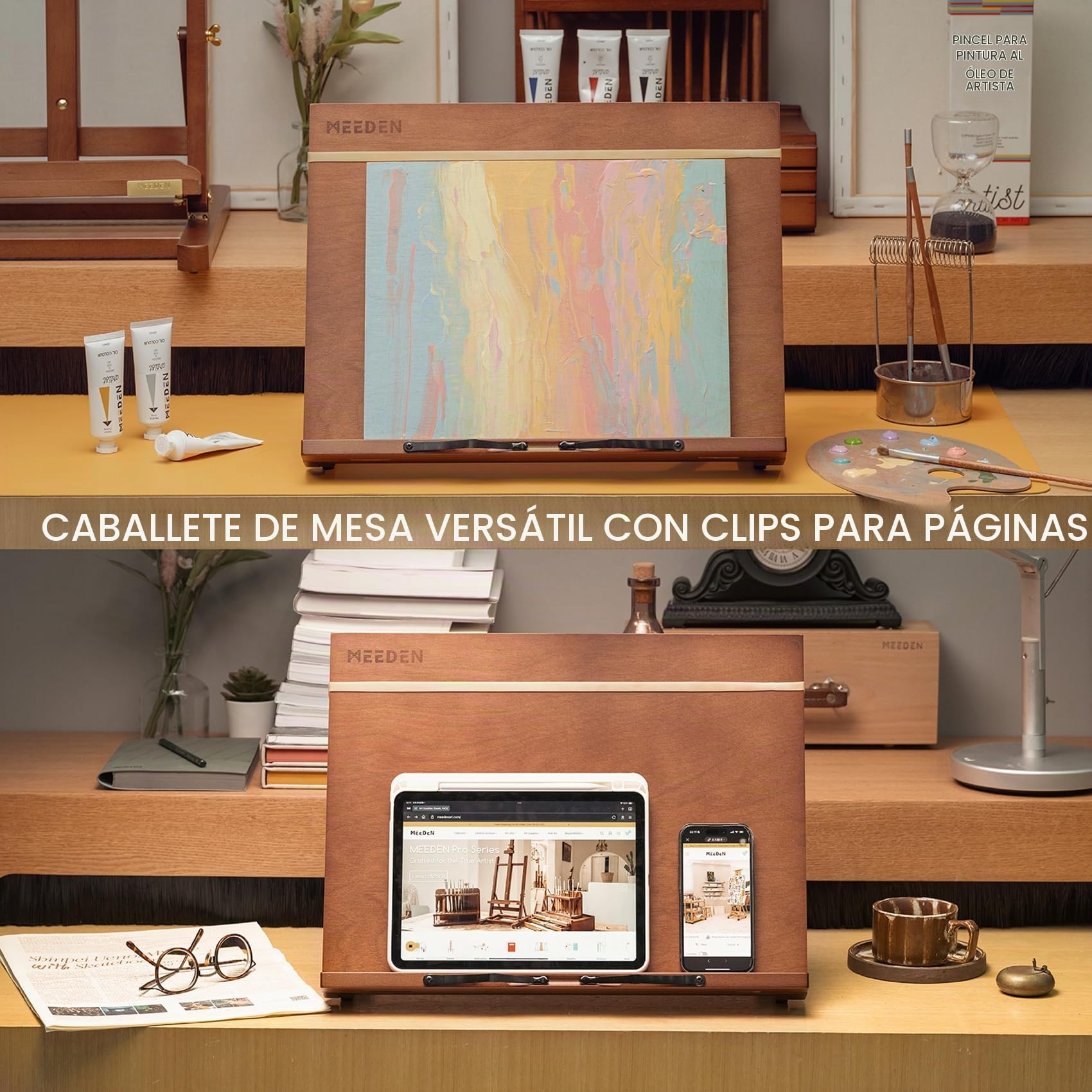 MEEDEN PRO Caballetes para Mesa, 29 x 42 cm Madera de Haya Caballete Caballete Trabajo, para Pintar + Bocetos, Acrílico, Acuarela, Lápiz o Carbón