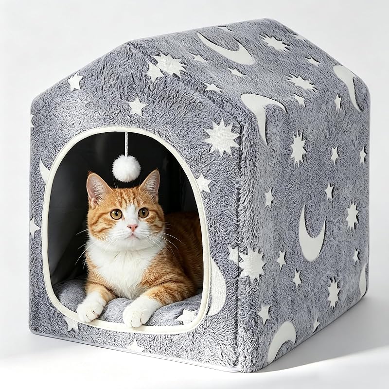 Casa para Gatos Himake com Toca Fechada, Estrutura em PVC e Tecido com Estrelas que Brilham no Escuro HMX053