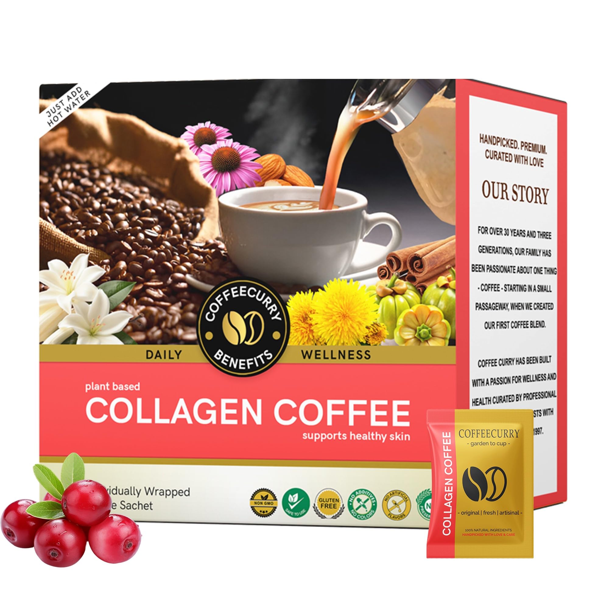 Coffeecurry Collagen Coffee Premix (30 Sachets) – Instant Coffee for Strong Hair & Glowing Skin - Flax Seeds, Cinnamon, Goji Berries, Chia Seeds & Saffron - Collagen Superfood - 300 g-image-11