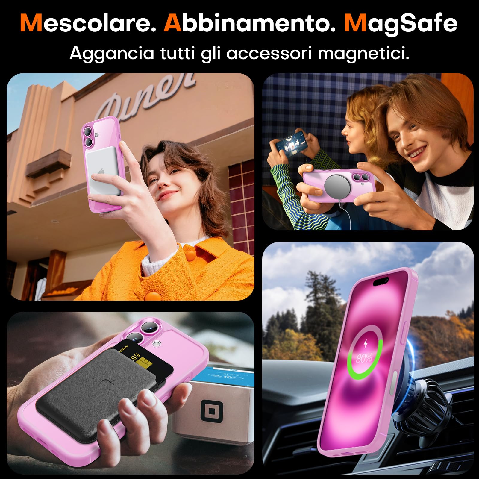 TAURI Magnetica Cover per iPhone 16 con Pulsante di Acquisizione Controllo Fotocamera, Compatibile con MagSafe [Protezione di Grado Militare], Custodia Sottile 6.1" - Rosa Viola