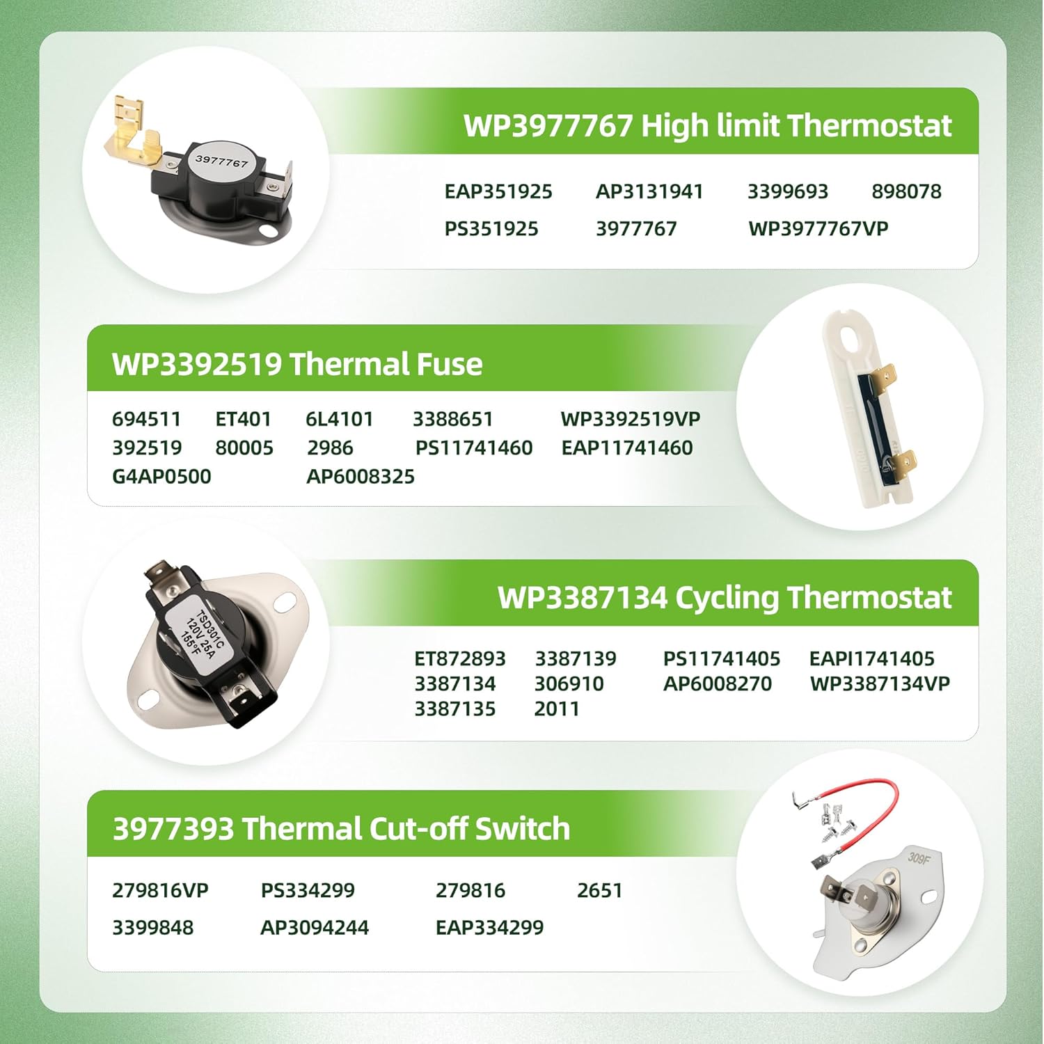 UPGRADE 279838 W10724237 Dryer Heating Element kit fit for Whirlpool Wed4815ew1 Maytag Centennial Dryer Parts Kenmore 70 80 Series Model 110 Amana NED4655EW1 8565582 3403585