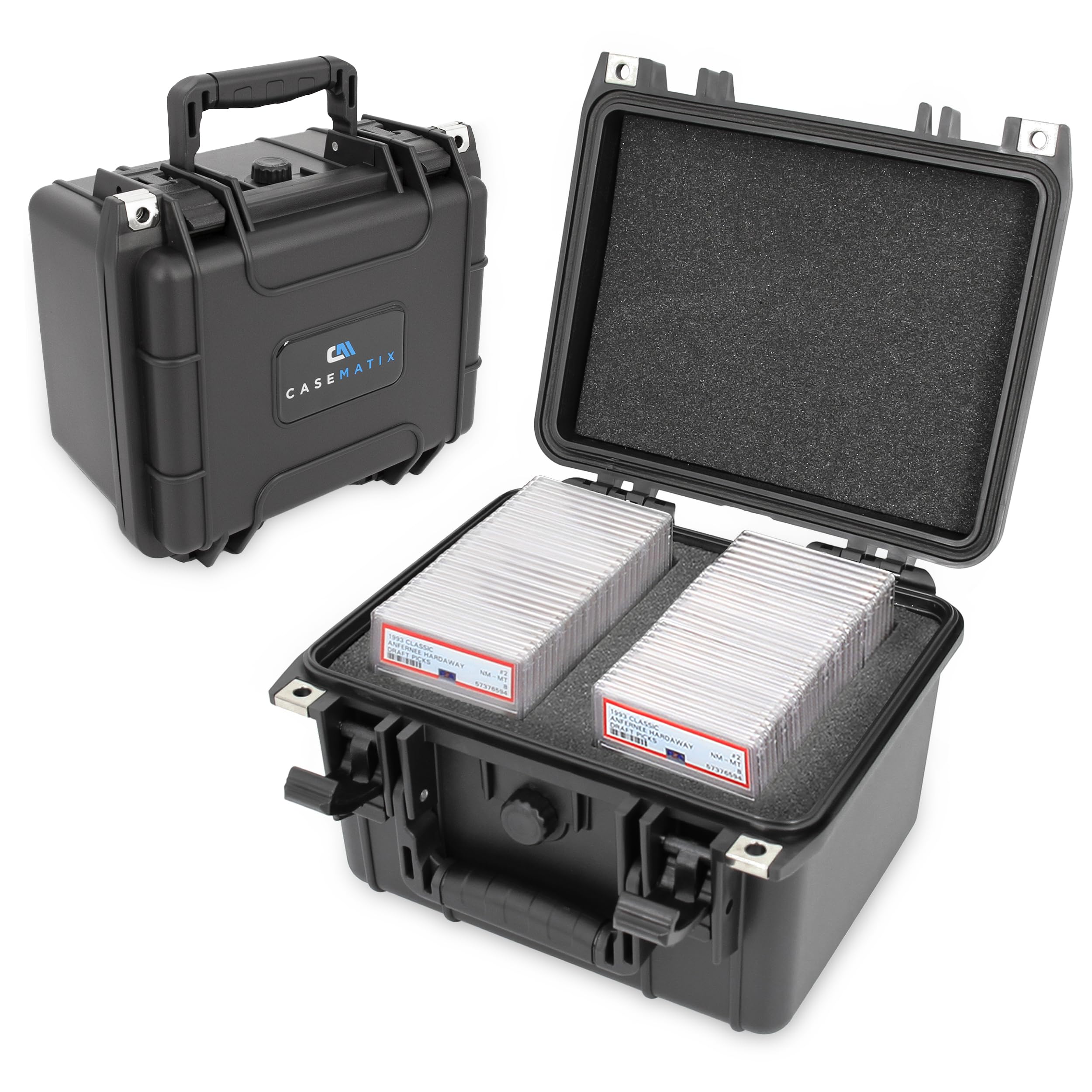 CASEMATIX Graded Card Case Fits 40 BGS PSA Slab Sleeves Graded Sports Trading Cards or 150 Top Loader Cards, IPX7 Waterproof Graded Sports Card Case