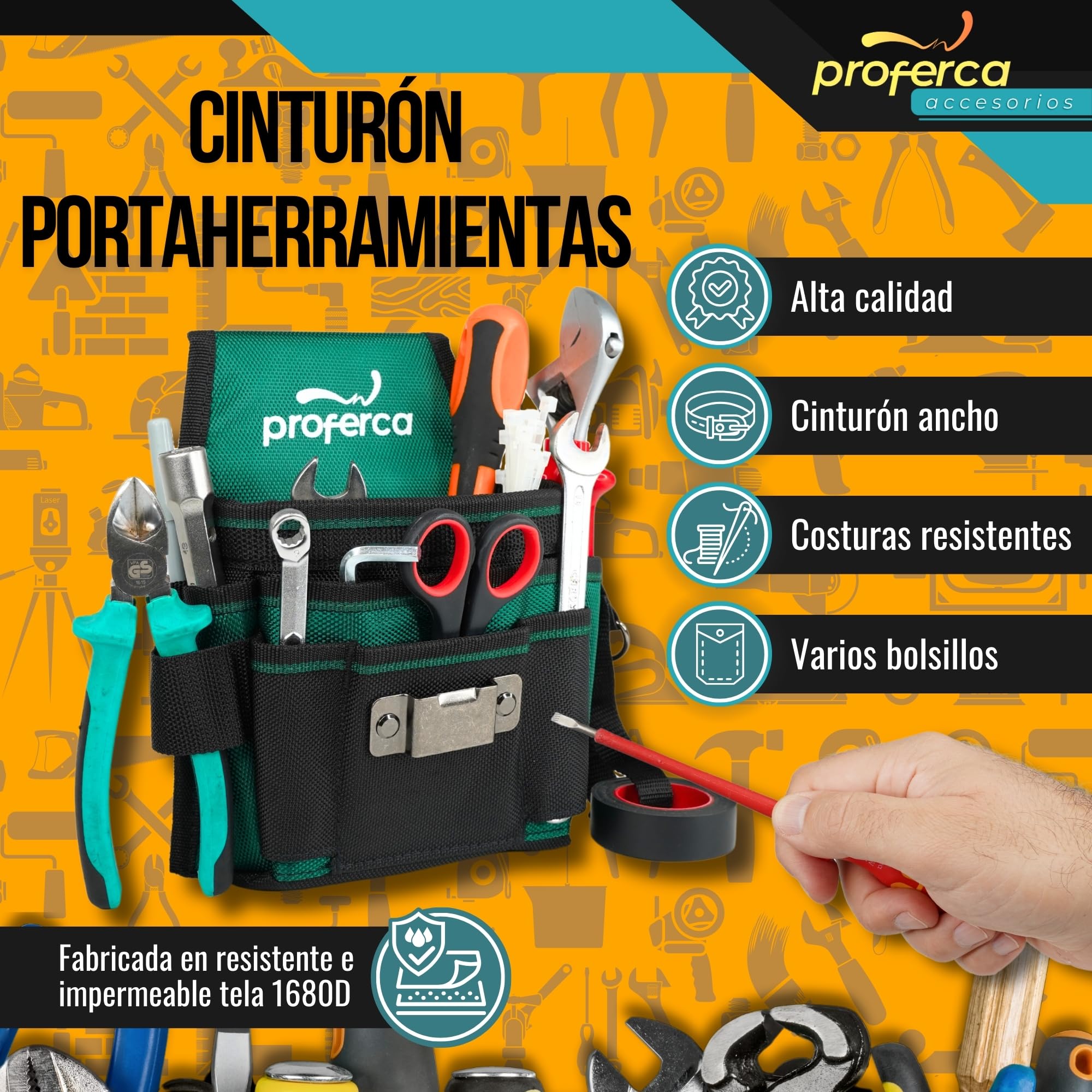 Cinturon Herramientas | Tela Resistente 1680D | Porta Herramientas Cintura Profesional con Múltiples Bolsillos | Cinturón Especial Electricista