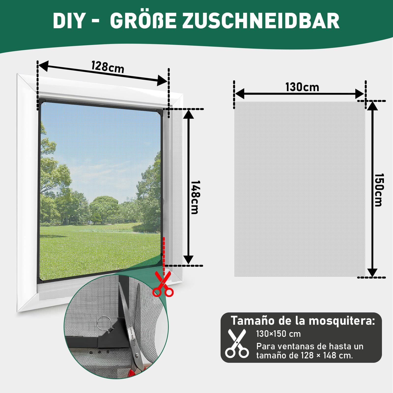 Mosquitera Ventana Magnetica, 130×150cm Malla de Fibra de Vidrio,Ajustable Mosquiteras para Ventanas Magneticas, Fácil Instalación sin Taladrar, Fácil de Limpiar- Marco Negro y Red Negro