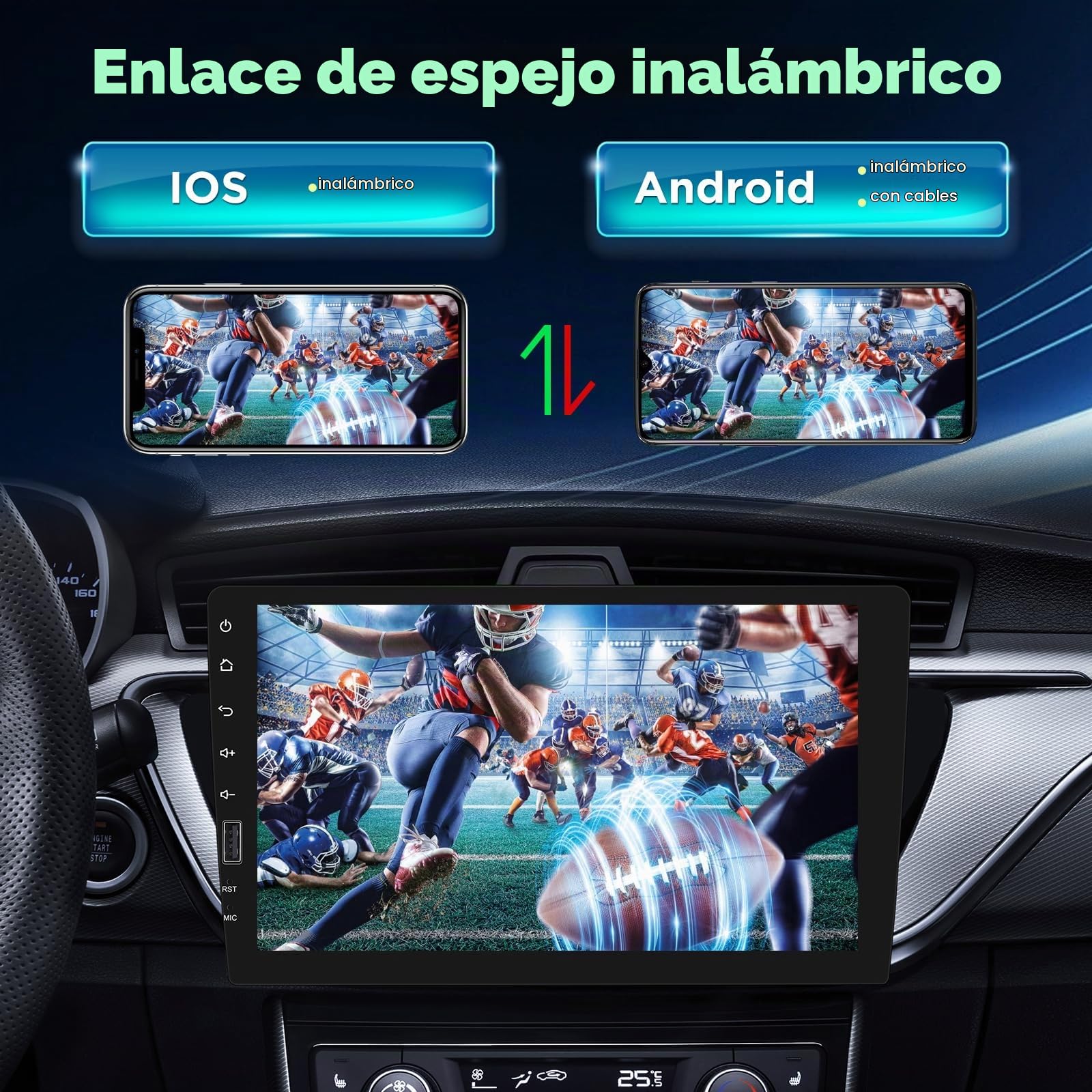 NHOPEEW Radio 1 DIN con Pantalla táctil, Carplay inalámbrico y Android Auto, Radio para Coche de 9 Pulgadas con cámara de Marcha atrás, Radio Am/FM/RDS, Mirror Link y Control en el Volante