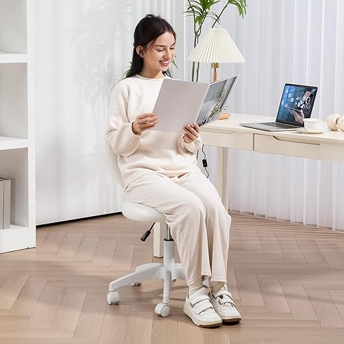 Miniatura 8 de HOMCOM Linda silla de escritorio para oficina en casa sin brazos, silla de trabajo de computadora de altura ajustable, moderna silla de tocador de