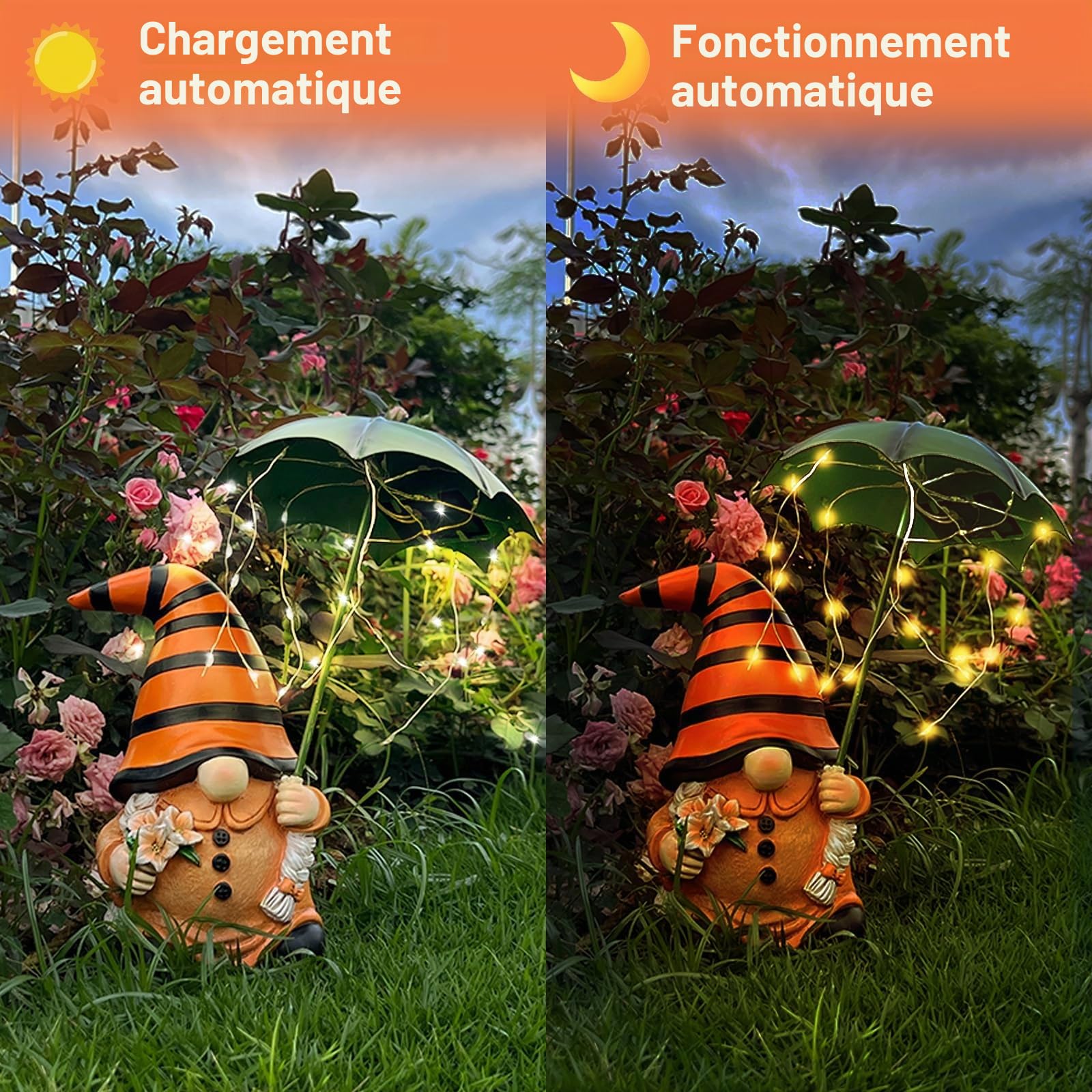 Nain de jardin solaire amusant - Lifemet - Résine - Jaune - Nain de jardin - Décoration extérieure - Résistant aux intempéries - Cadeau pour la cour, le balcon, la
