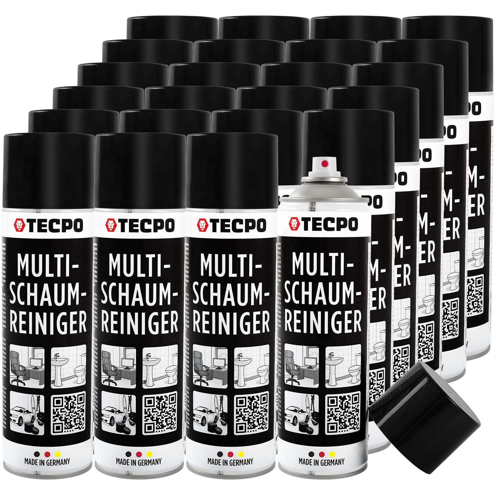 TECPO 24x Multi Schaum Reiniger, 500ml Kfz Reinigungsmittel für Innenraum, Kunststoff, Scheiben, Polster, Glas, Metall Autopflege Aktiv Reiniger