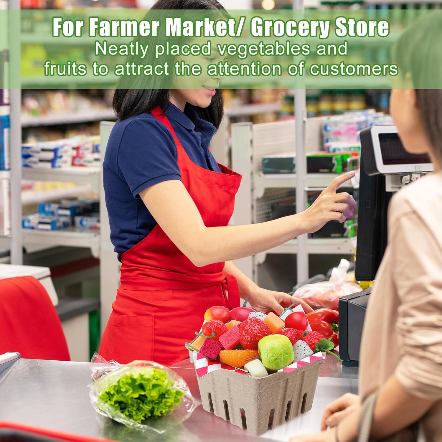 300 Pack Molded Pulp Fiber Berry Basket Produce Vented Container with 300 Sheets Wax Paper Berry Basket for Fruit and Vegetable, Farmer Market, Grocery Stores, Backyard Party