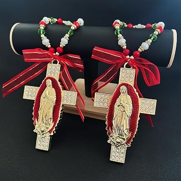 Bovemee Saint Jude Medal Crucifix Door Hanger, 2 Pieces, Catholic Gifts with Saint Benedict, Virgin Mary Medal, Christian Prayer Cross Home Decor 2PCS Red Virgin Mary Cross