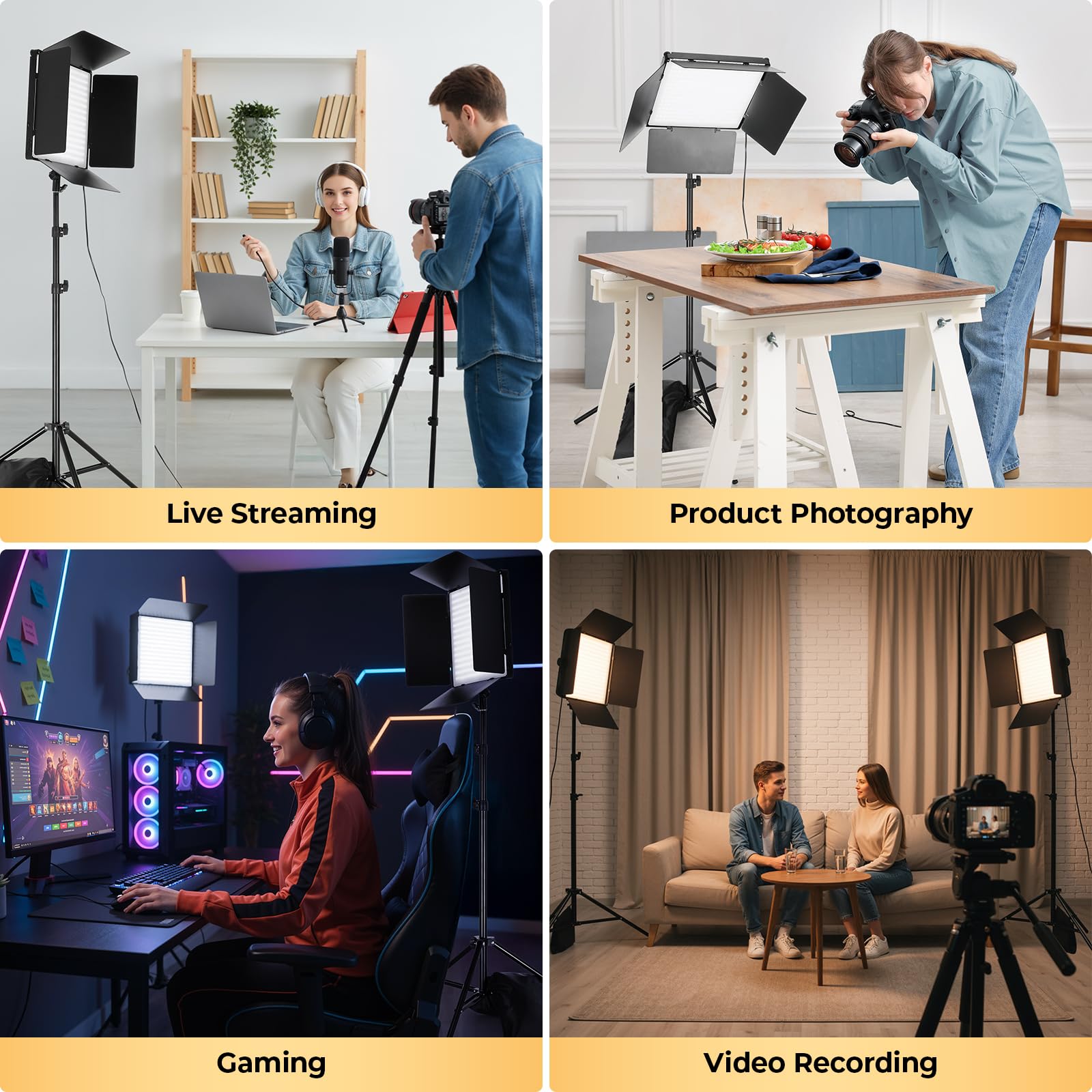 LED Videoleuchte, 2-Pack zweifarbige Studioleuchten, 720 LEDs Video Streaming Licht mit Fernbedienung 195cm Stativ, 3000–6300K, 10-100% Dimmbar, für YouTube TikTok Fotografie (33x33 cm)