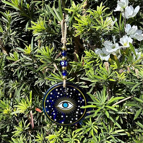 Miniatura 6 de Macroria Decoración dorada hecha a mano con diseño de ojo turco para el hogar, protección, dije de buena suerte, adornos grandes para colgar en la
