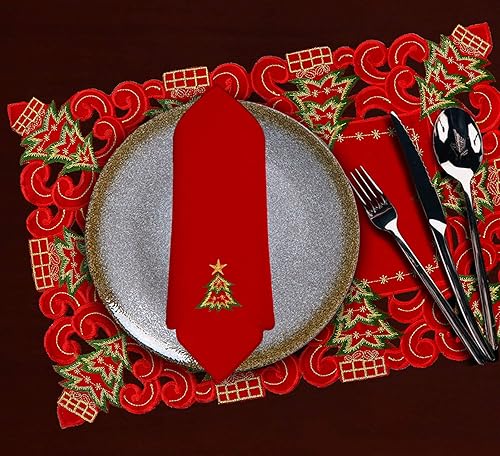 Miniatura 3 de Camino de mesa con diseño de árbol de Navidad bordado, rectangular, 16 x 72 pulgadas.