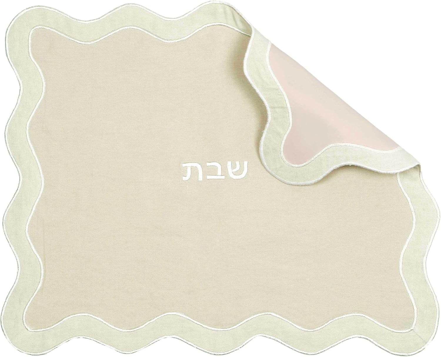 TOV Taupe Linen and Vegan-Leather Wavy 20" x 16" Challah Cover - Judaica Tabletop