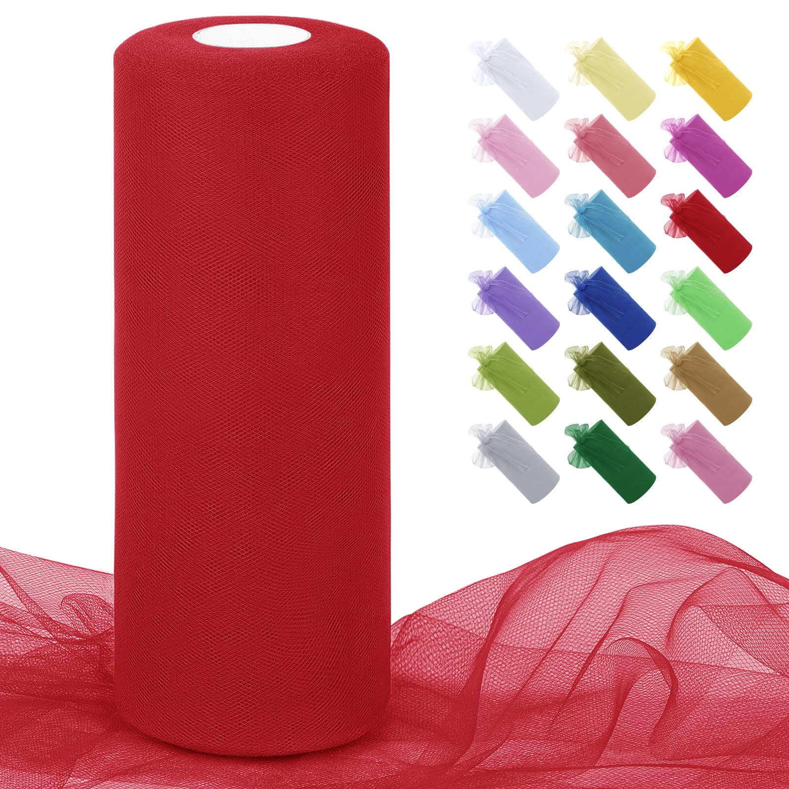 Uiopa Red Tulle Fabric Roll 30cm x 91m Polyester Netting Fabric Mesh Tulle Ribbon for Tutu Skirts, Gift Wrapping, Birthday/Party/Wedding Decoration, DIY Projects