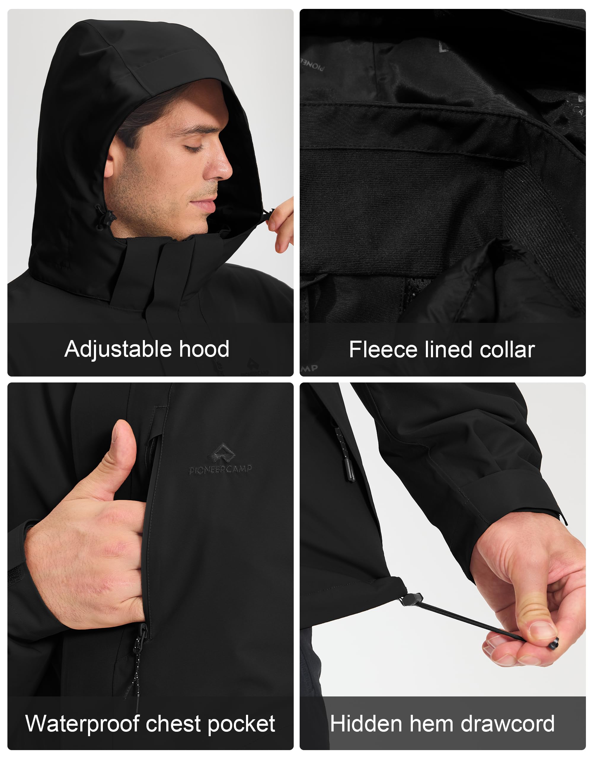 Pioneer Camp 3 in 1 jacke herren–winterjacke skijacke herren fleecejacke,Wasserdichtes, kratzfestes und abriebfestes Material, mit Kapuze, Stehkragen und fleecegefütterter Innenjacke