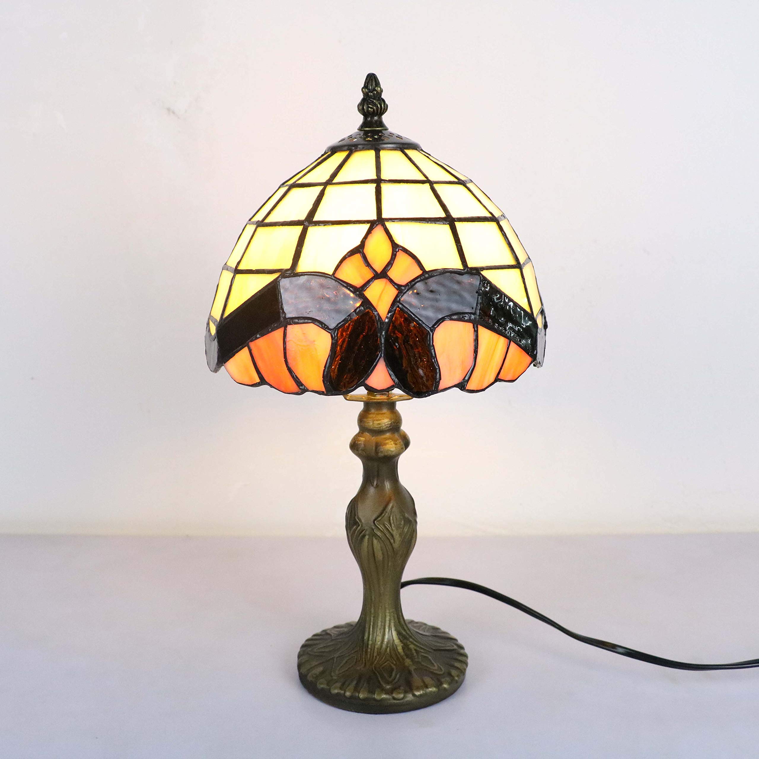 Milchig Tiffany Tischlampe, E14 DIY Klein Glasmalerei Vintage, Kinderzimmer Deco Nachtlicht, Jugendstil Nachttischlampe im Schlafzimmer (ohne Glühbirnen)
