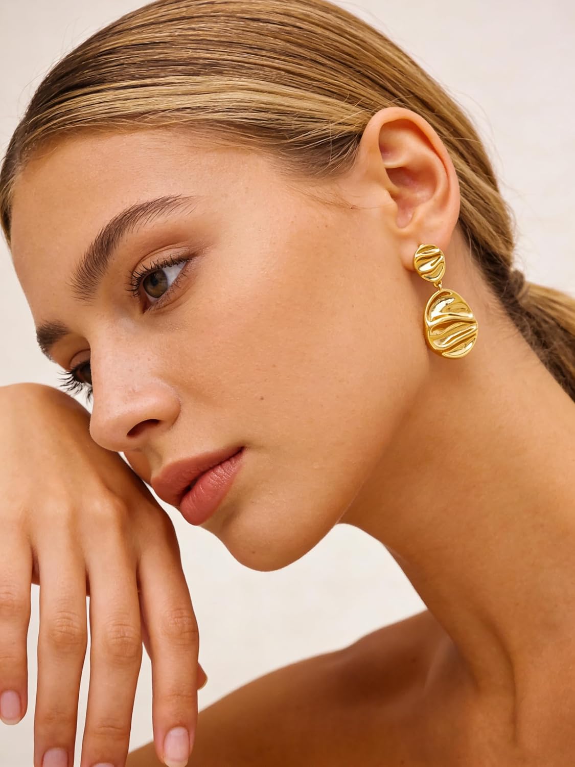 Chunky Gold Statement Earrings For Women Gold Plated Earrings Large Stud Earrings Hypoallergenic Earrings - Image 2