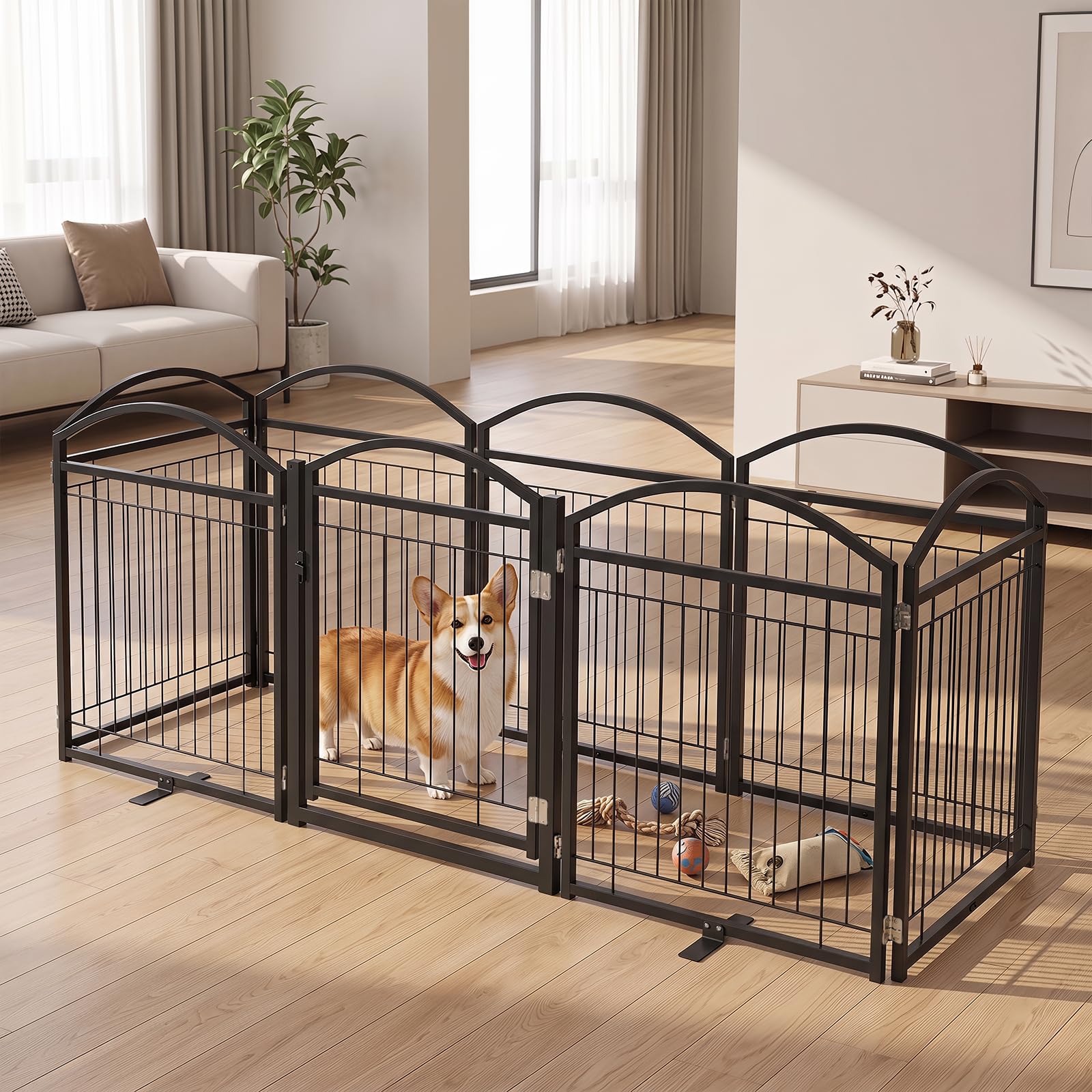 COSTWAY Recinto Pieghevole per Cani a 8 Pannelli, 480 x 81 cm (Nero)