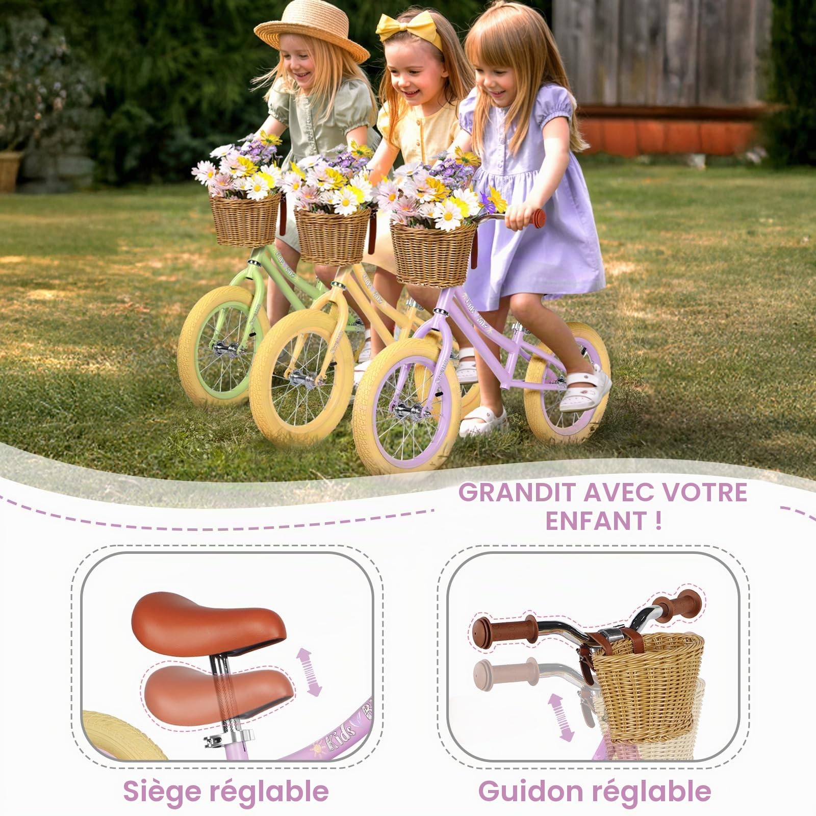 Hello-5ive Vélo d'équilibre pour Enfants de 14 Pouces avec Panier Amovible, vélo d'entraînement réglable en Hauteur avec Cadre en Acier au Carbone et pneus pneumatiques en Caoutchouc