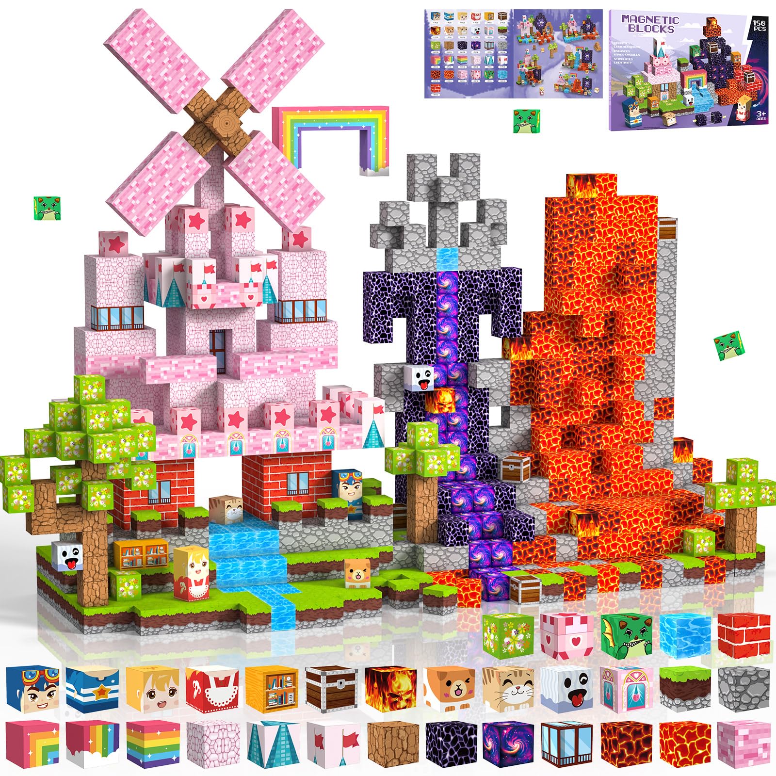 Crifeton Costruzioni Magnetiche per Bambini 150 PCS 2CM 3+ Giochi Cubi Magnetici Blocchi Magnetic Building Blocks Giocattoli Montessori a Partire da 3 4 5 6 7 8 9 10 11 12 Anni Regali di Compleanno