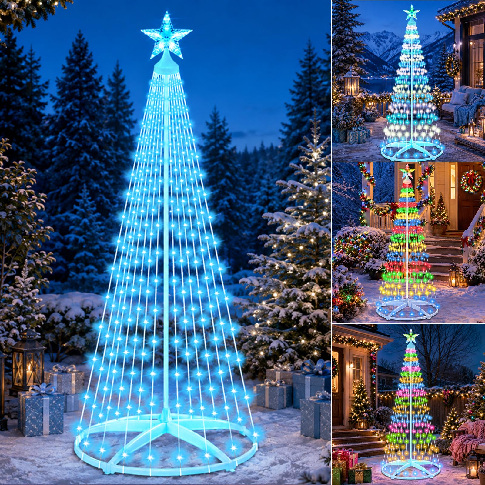 JORETLE Christmas Cone Tree Light Outdoor, 6ft 252 LED Multicolor&Ice Blue