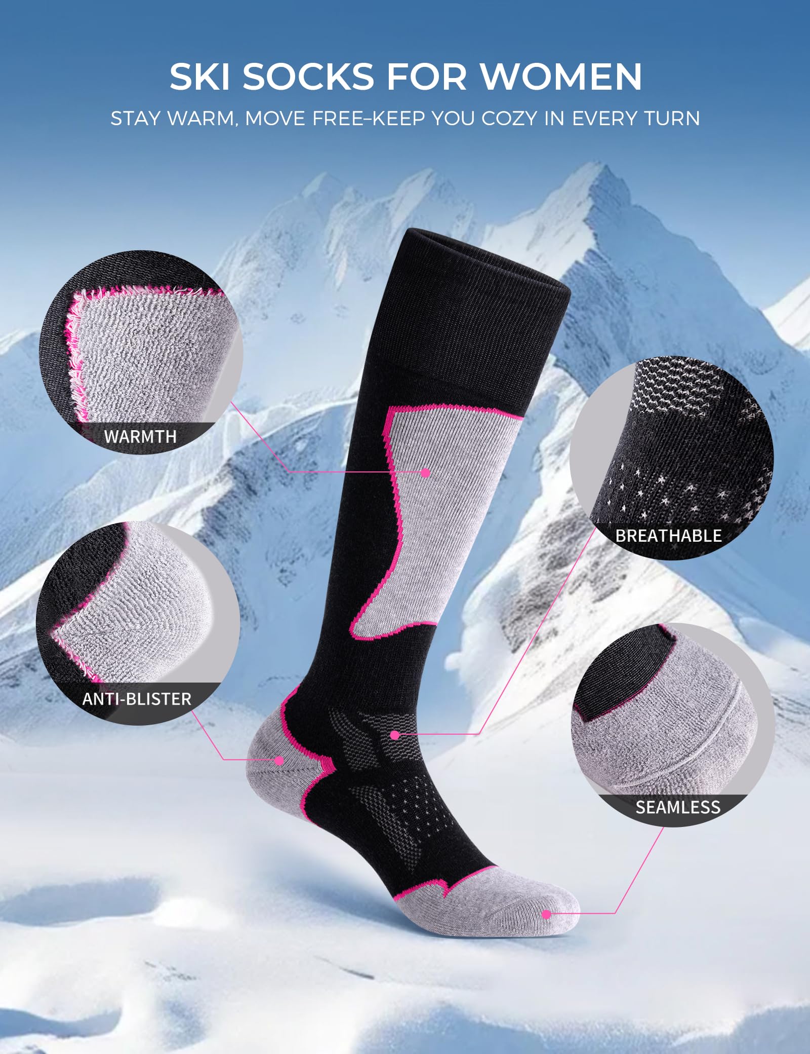 CS CELERSPORT 2/3-pak damskich skarpet narciarskich do jazdy na nartach, snowboardzie, ciepłe zimowe skarpety termiczne