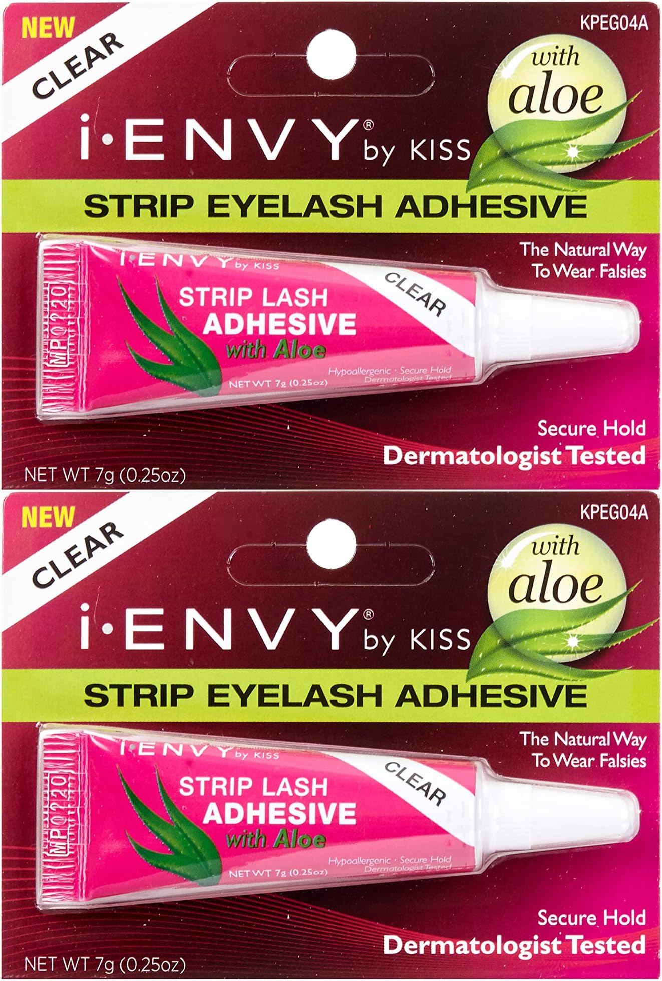 Kiss I Envy Clear 04 Eyelash Adhesive Strip With Alo 0.25 Ounce (7ml) (2 Pack)