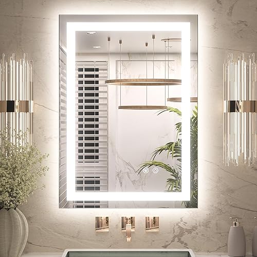 Miniatura 8 de Keonjinn Espejo LED para baño de 16 x 24 pulgadas, espejo de tocador de baño frontal y retroiluminado con 3 luces de color, espejo de baño iluminado