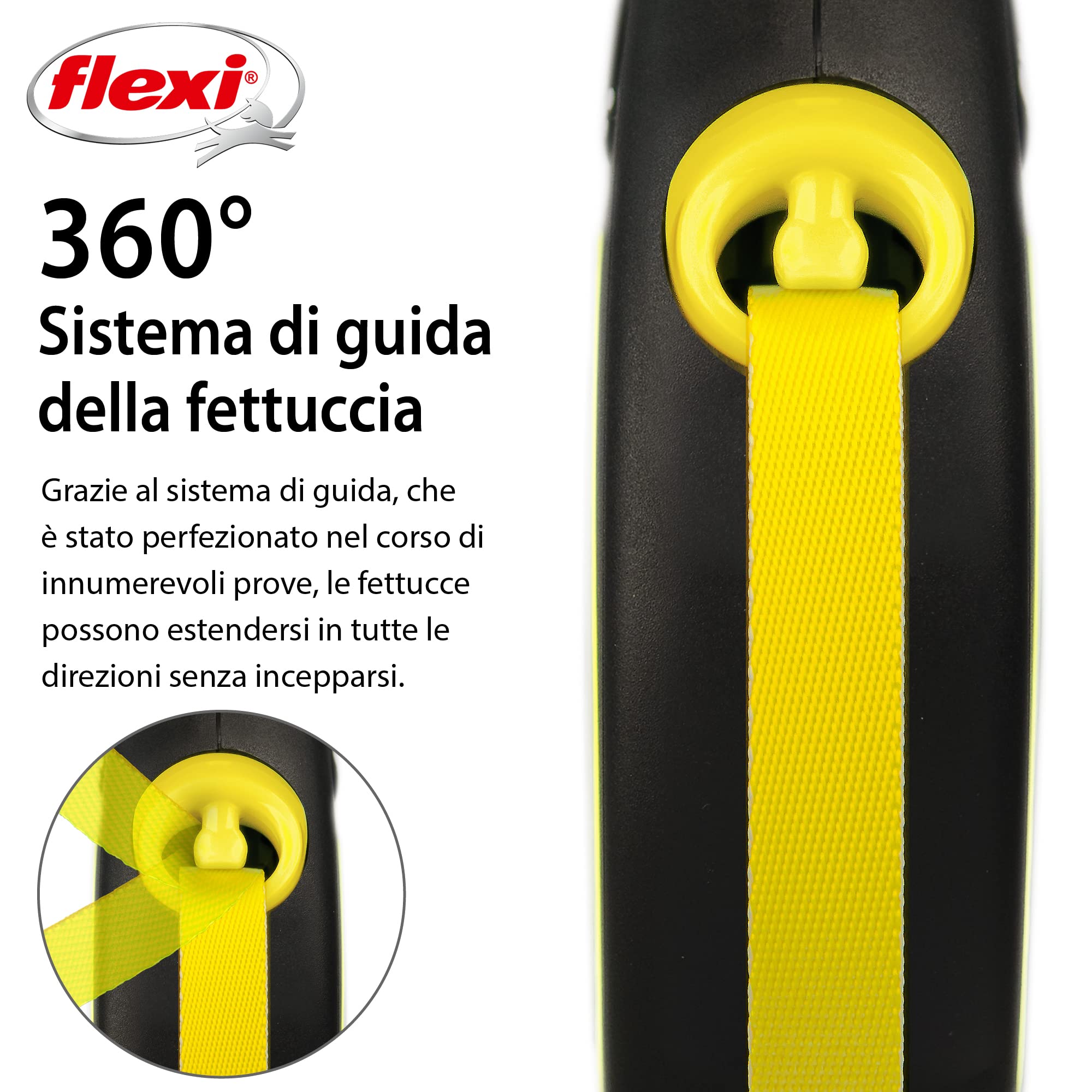 Croci Flexi New Neon Tape, Guinzaglio per cani allungabile riflettente, taglia L fino a 50 kg, lunghezza 5 Metri, Nero e giallo