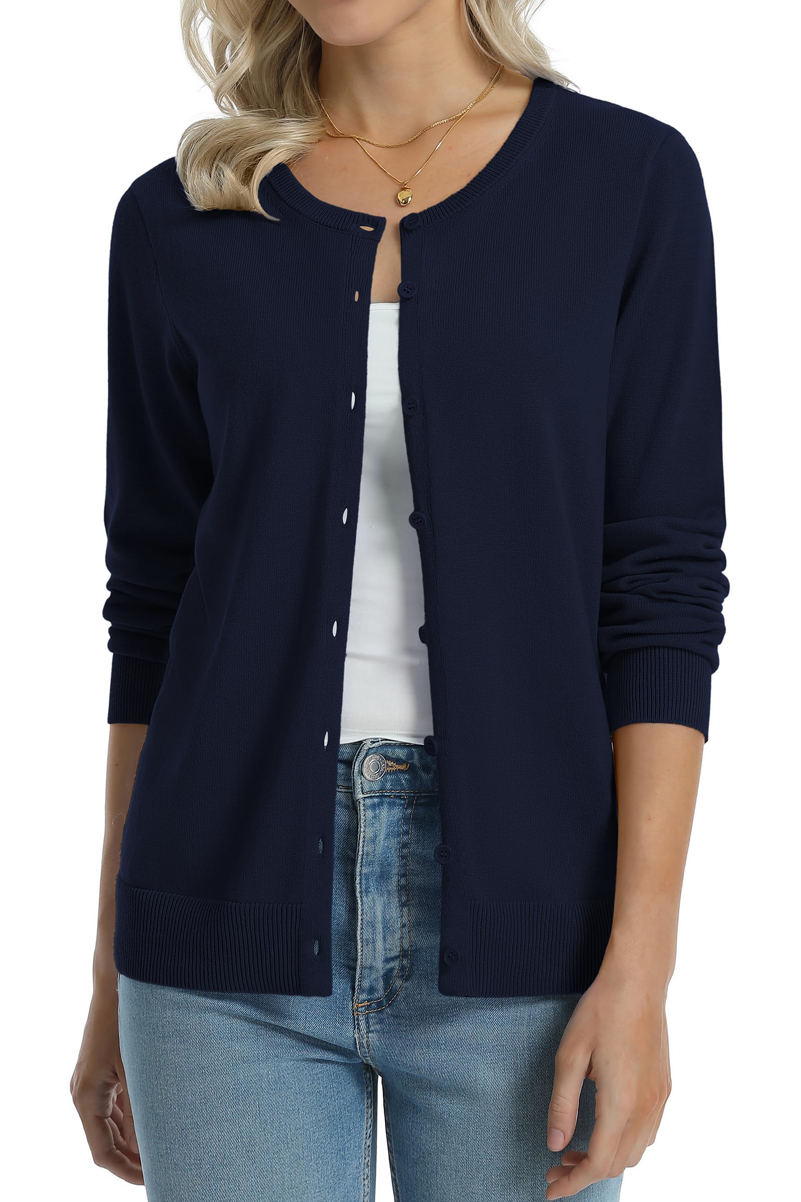 QUALFORT Women's 100% Cotton Lightweight Cardigans Long Sleeve Sweater