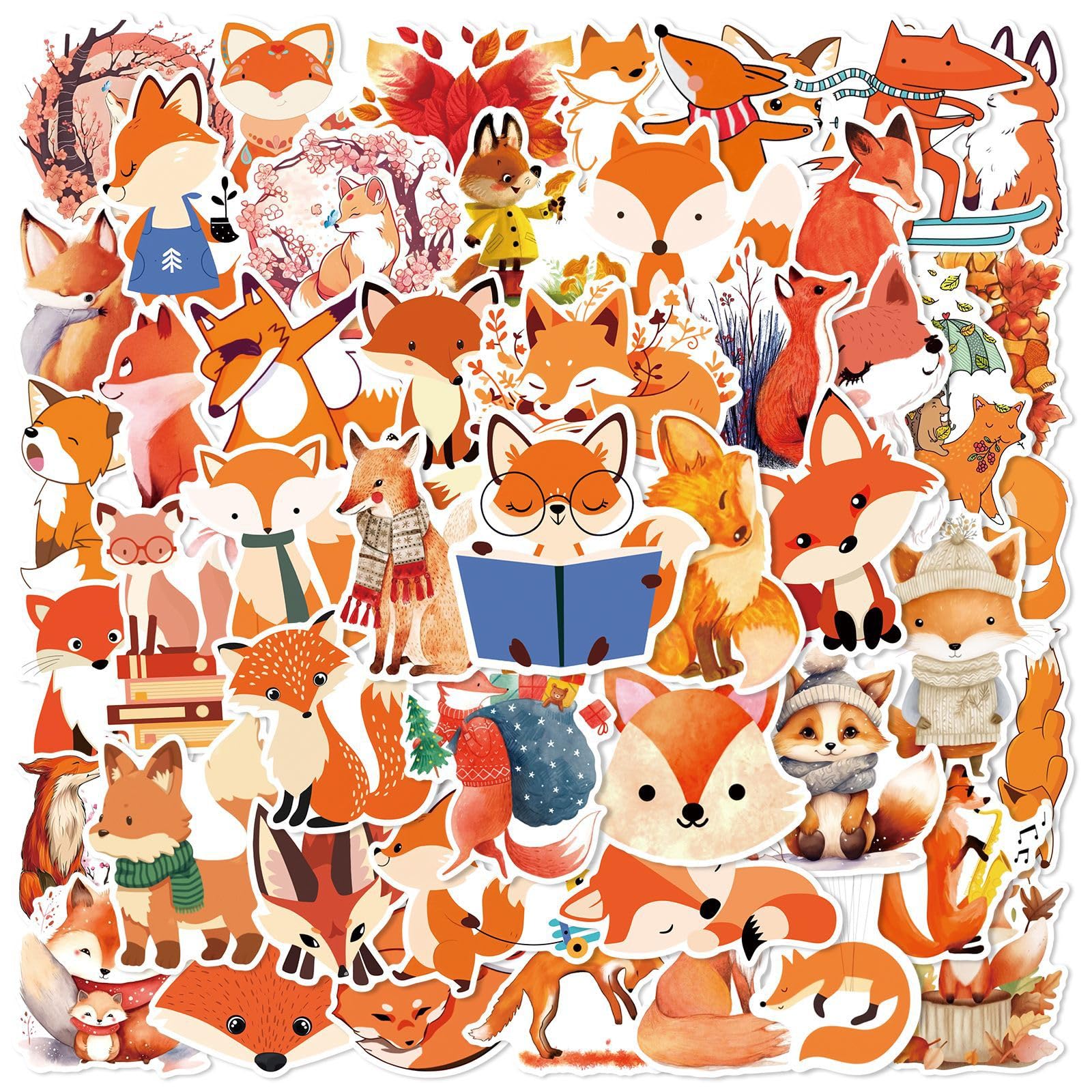 Tuyatezhi Girls 50 Pcs Cunning Fox Stickers For Boys Children Teens,Fox Animals Stickers For Laptop Water Bottles,Bicycle,Skateboard,Computer,Waterproof Vinyl For Wall,Graffiti Stickers